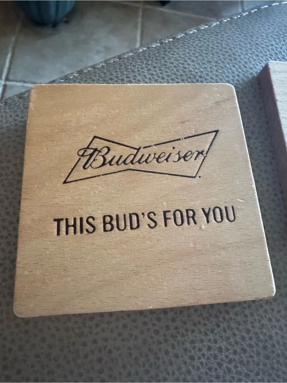 Budweiser Natural Wood Coaster with Brown Engraving
